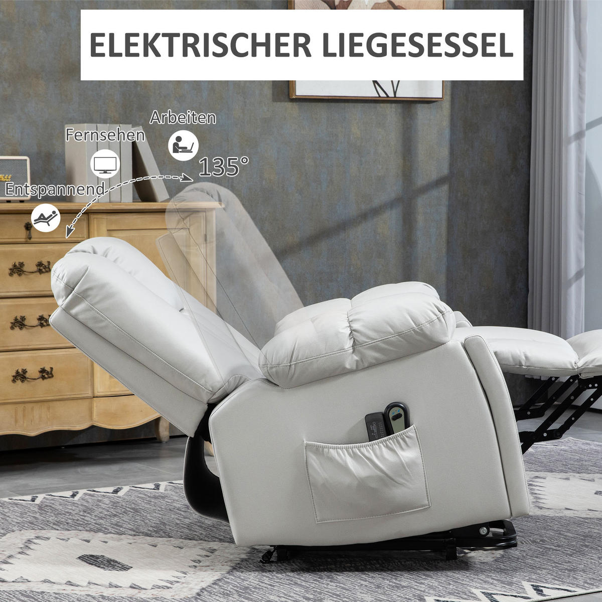 SESSEL mit Aufstehhilfe, Hellgrau - Hellgrau, Textil (96/106/94cm) - HOMCOM