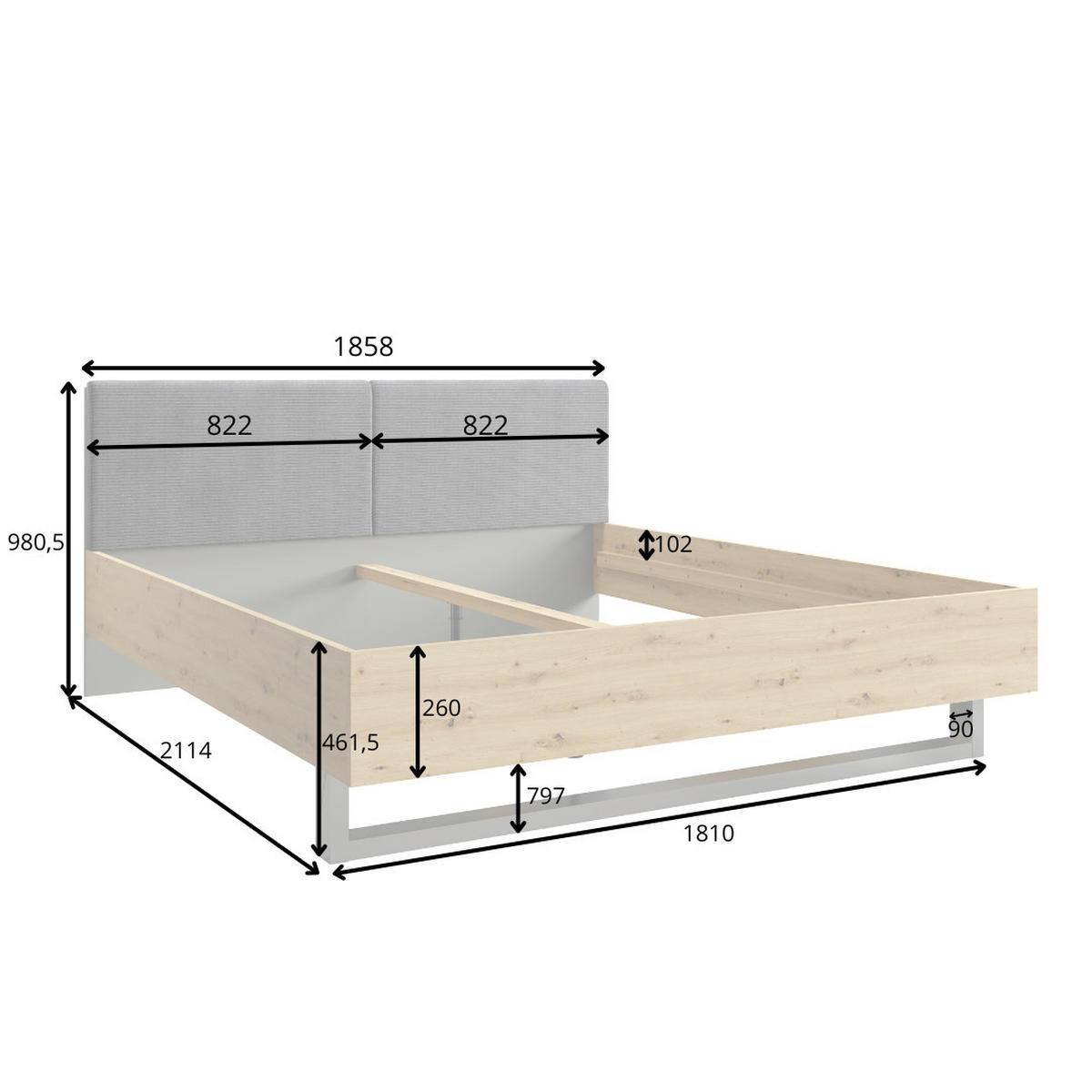BETT RAVENO – 180×200 cm - mit lattenrost, ohne Bettkasten Grau Graphit - Grau, Holzwerkstoff (180/200cm) - Milaros Markt