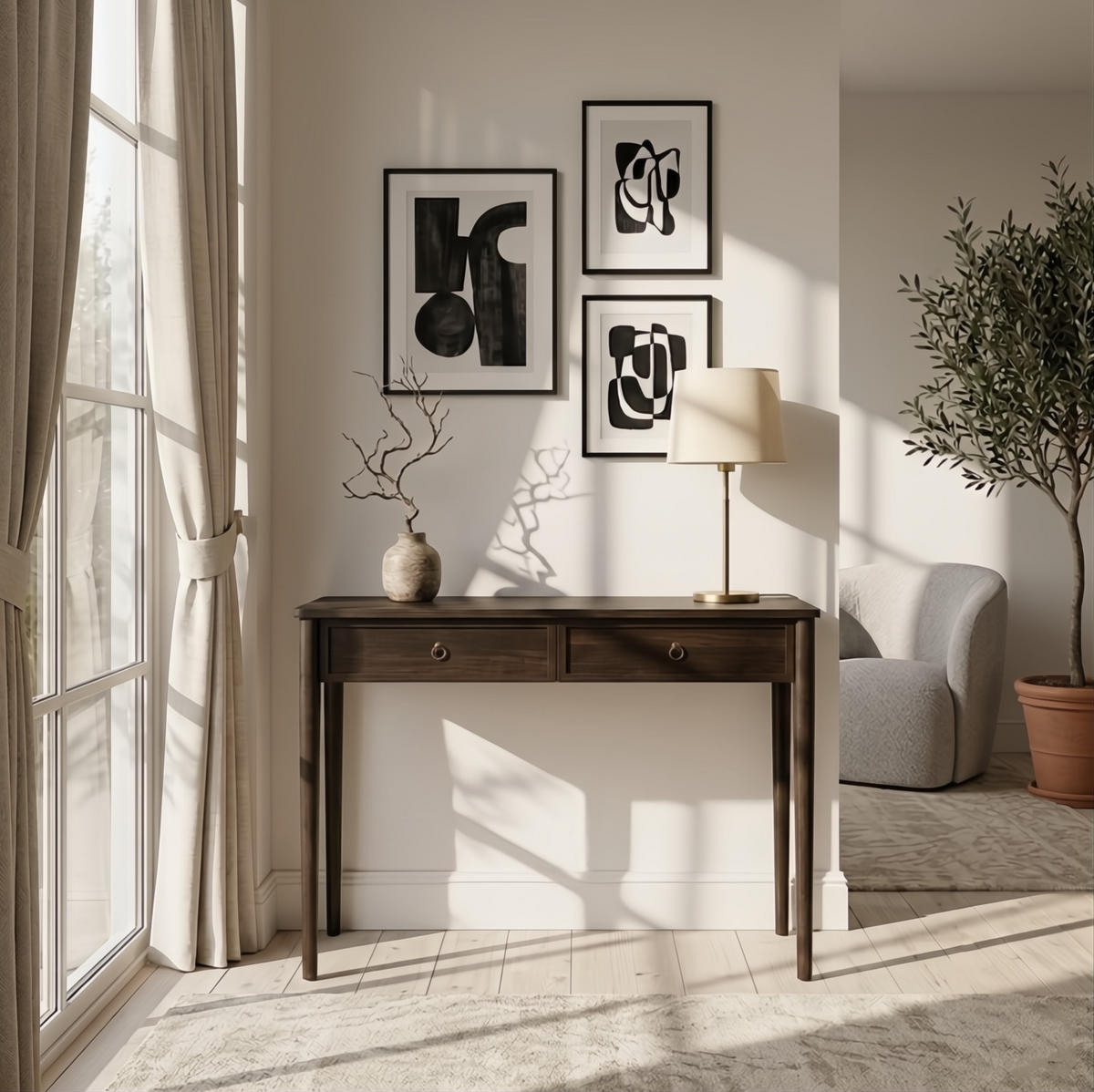 KONSOLENTISCH Rose, Eichenholz und Eichenfurnier, Espresso - Braun, Holz (45/120/78cm) - WOODEK