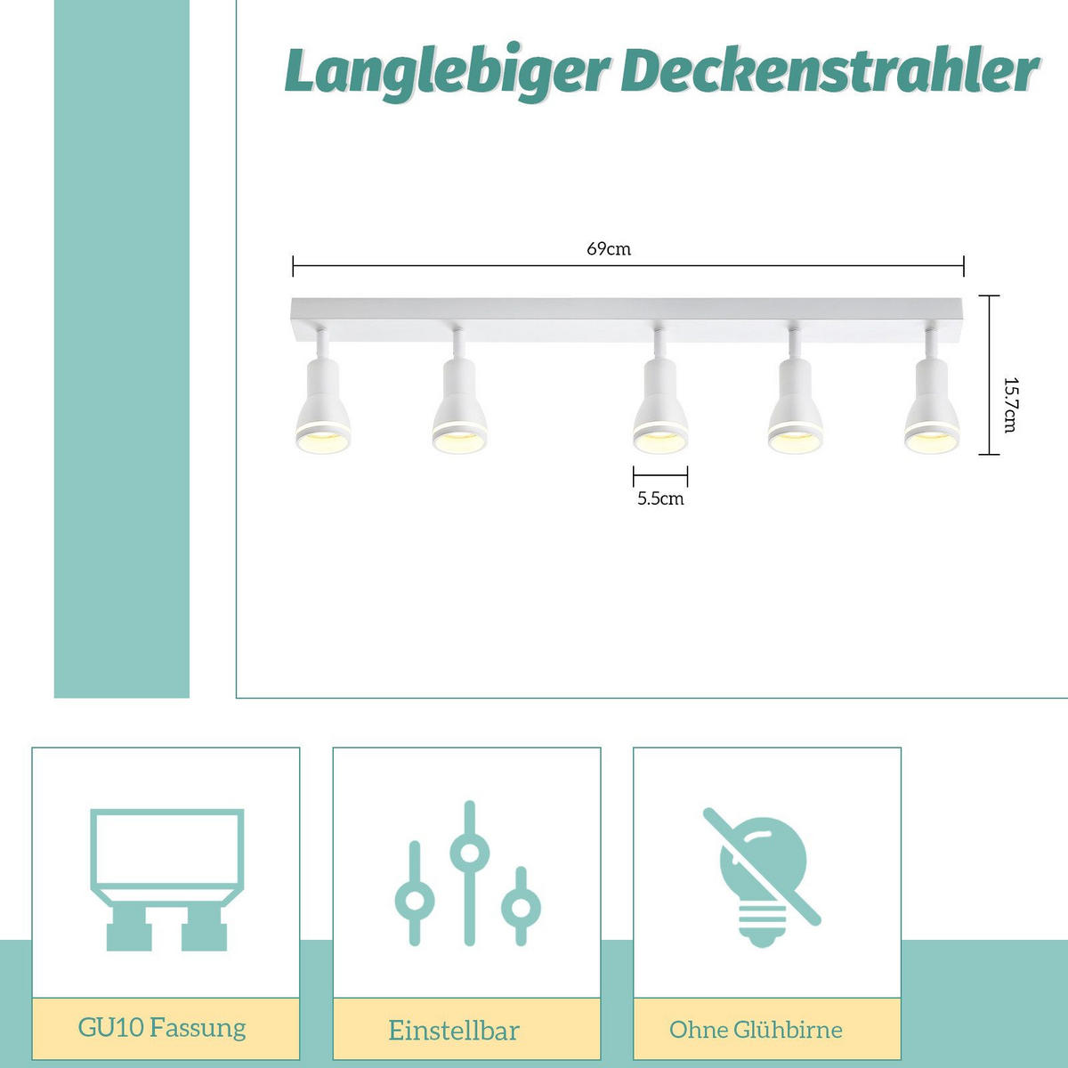STRAHLER Kreuznach 5-flammig 69/5/15.7 cm - Weiß, Metall (69/5/15.7cm) - Nettlife