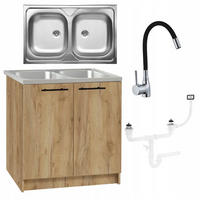 SPÜLUNTERSCHRANK 80cm mit Spüle + Armatur + Siphon Eichenfarbe - Eichefarben, Holzwerkstoff (80/82/46cm) - Stamar