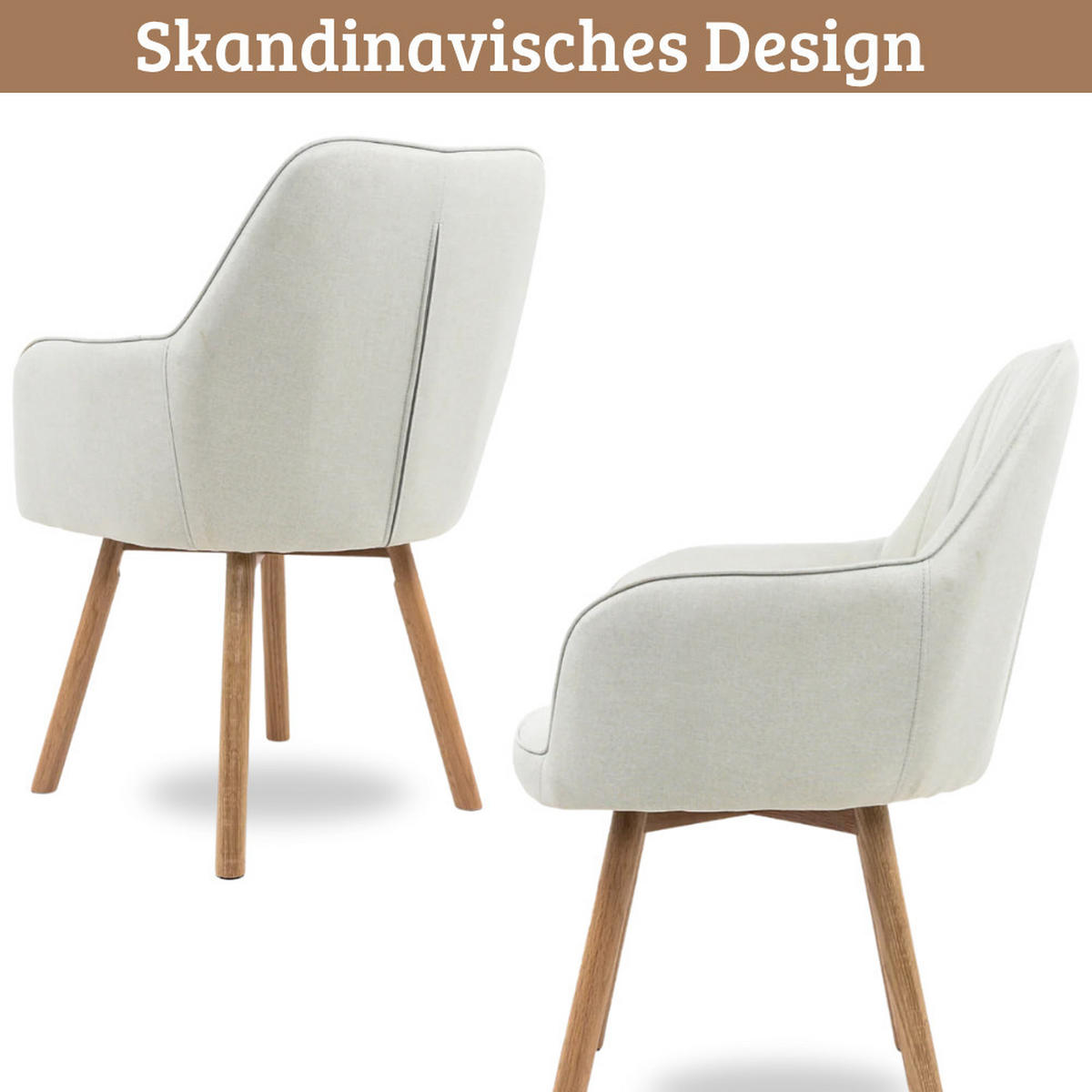 ESSZIMMERSTÜHLE 2er-Set ELLA Stoffbezug Beige Eichenholz - Beige, Eichenholz/Holz (47/85/47cm) - DELUKE