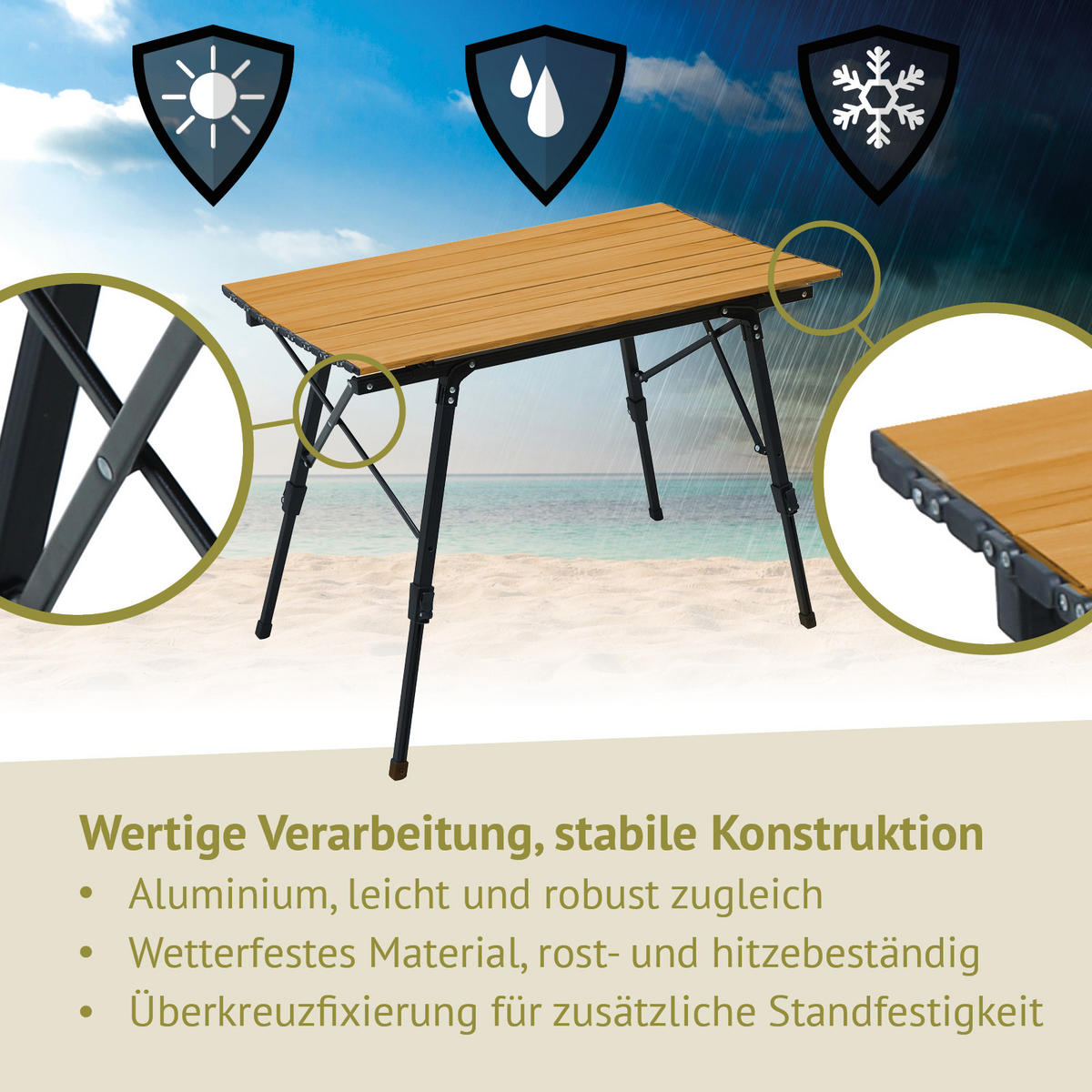 CAMPINGTISCH Höhenverstellbar Holzoptik - Naturfarben, Metall (51.5/90/68cm) - JAWINIO