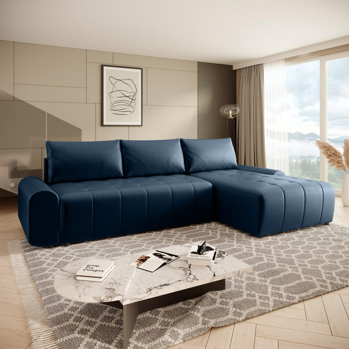 ECKSCHLAFSOFA Costa L Dunkelblau rechts - Schwarz/Dunkelblau, Kunststoff/Textil (290/169cm) - Beautysofa