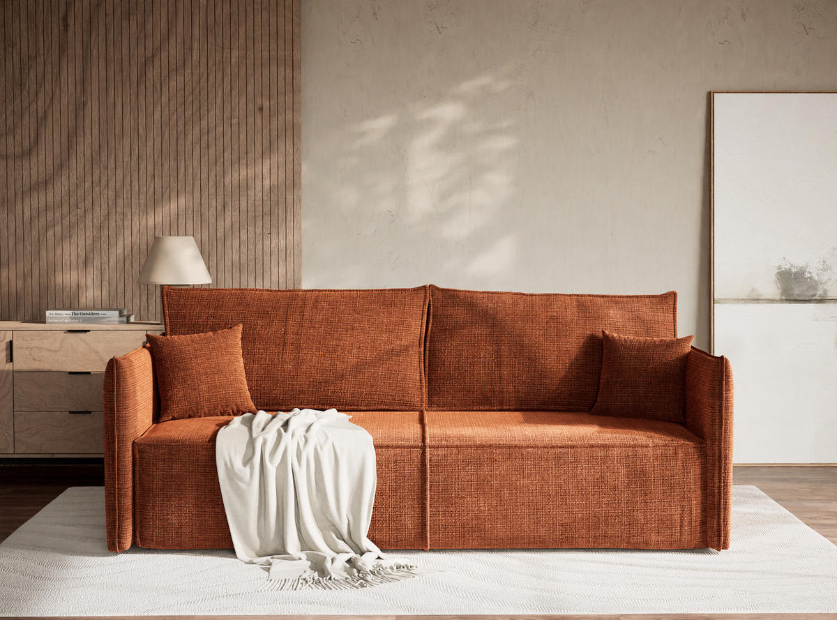 SOFA MIT SCHLAFFUNKTION Obra Kupferfarbe Chenille-Stoff - Schwarz/Kupferfarben, Holz/Holzwerkstoff (220/70/107cm) - Maison de Reve