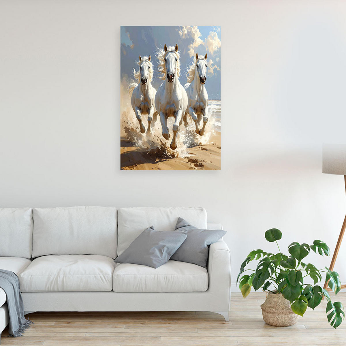 LEINWANDBILD, Weiße galoppierende Pferde Natur - Weiß, Textil (60/90cm) - Feeby