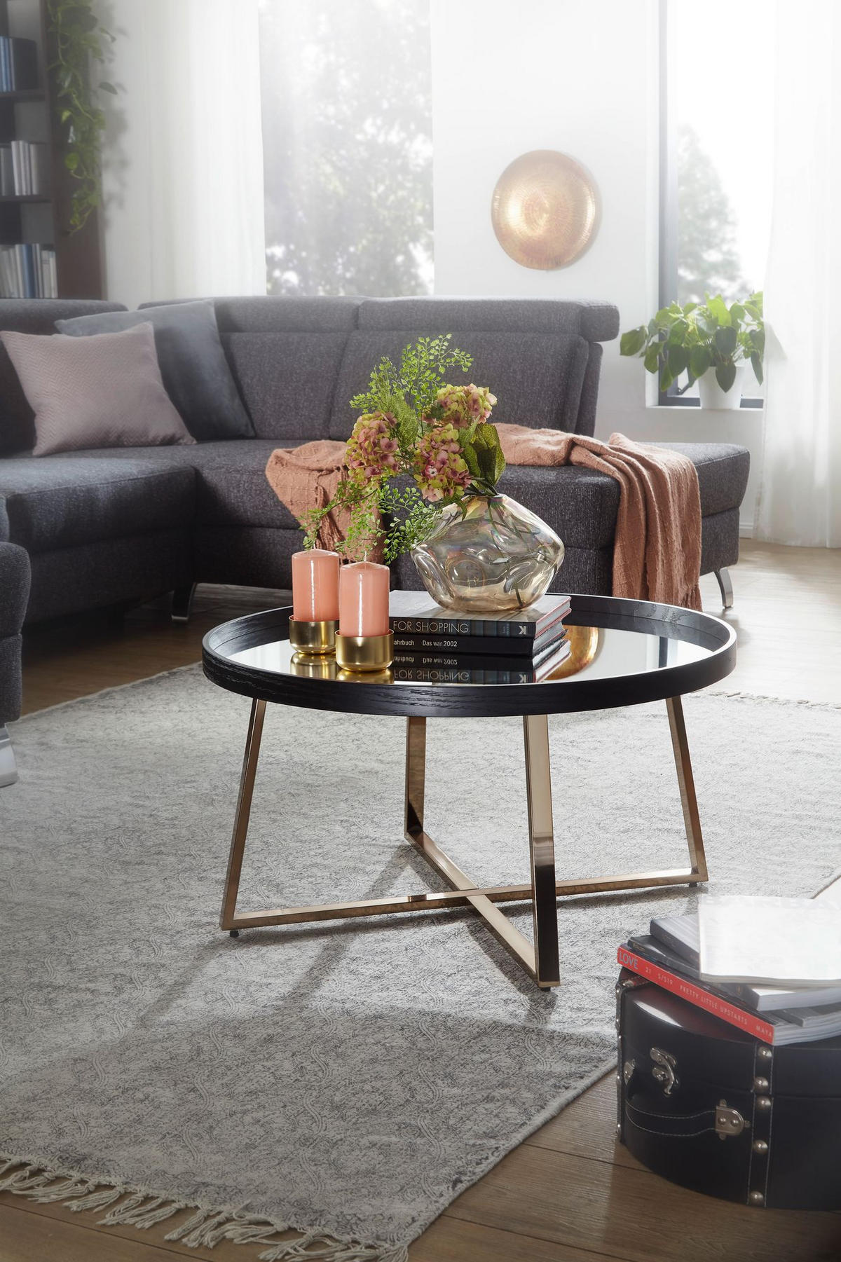 BEISTELLTISCH rund KENZO Gold/Schwarz - Schwarz, Glas (78/78/42.5cm) - tinkaro