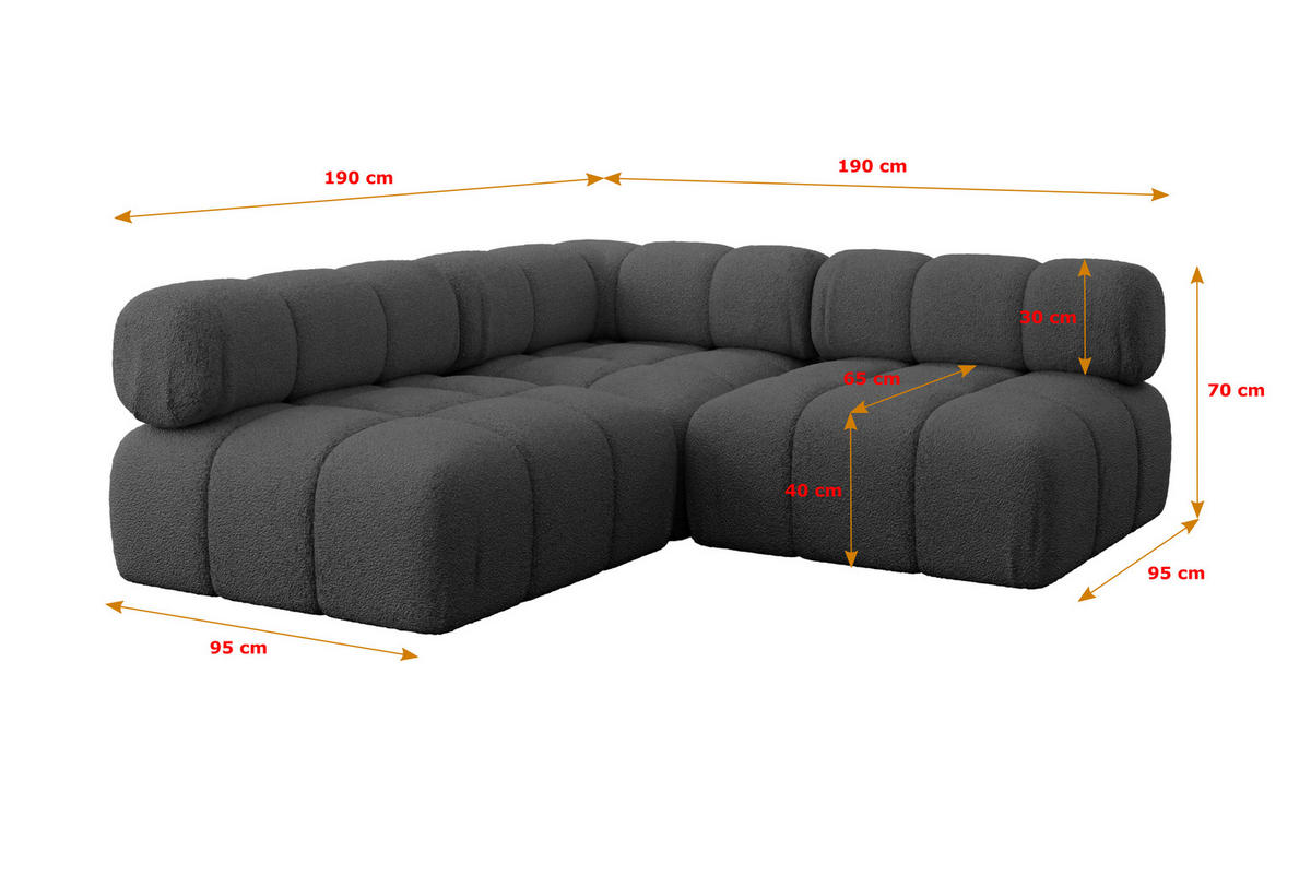 ECKSOFA modulares Sofa Samaro-L1 - 190x190x70 cm Grau Bouclé - Grau, Holzwerkstoff/Textil (190/190cm) - ALTDECOR
