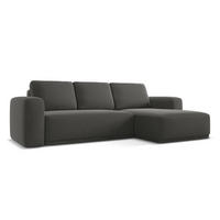 ECKSOFA mit Schlaffunktion Samt Stoff Grau - Dunkelgrau/Schwarz, Kunststoff/Textil (258/160cm) - Makamii