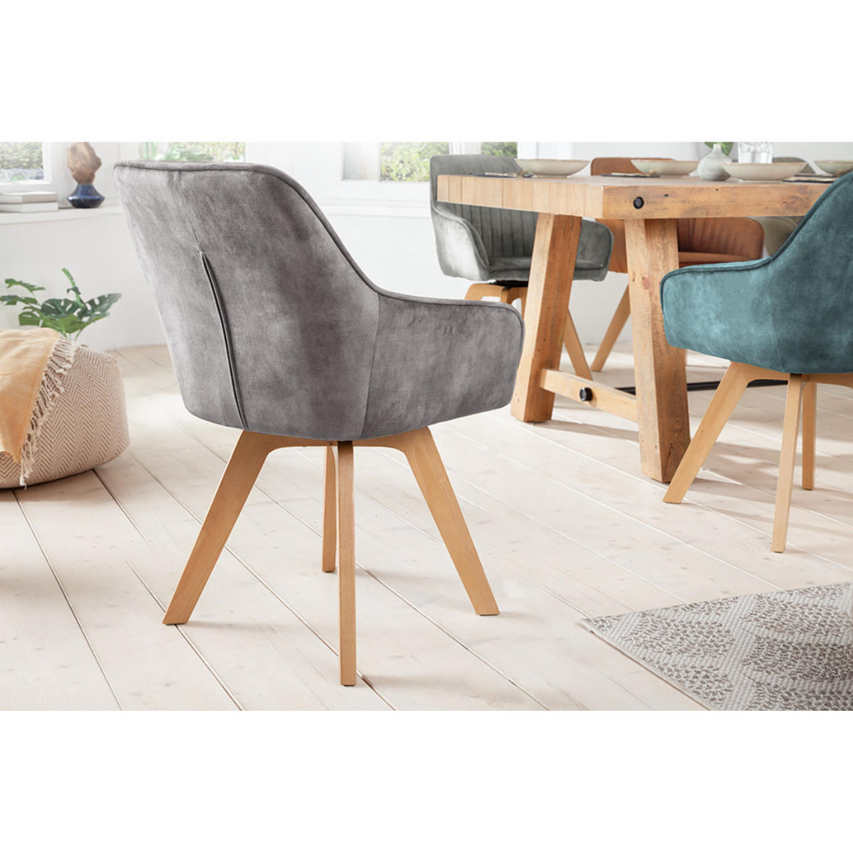 ARMLEHNSTUHL LIVORNO Samt Grau - Grau, Textil (62/84/62cm) - riess-ambiente