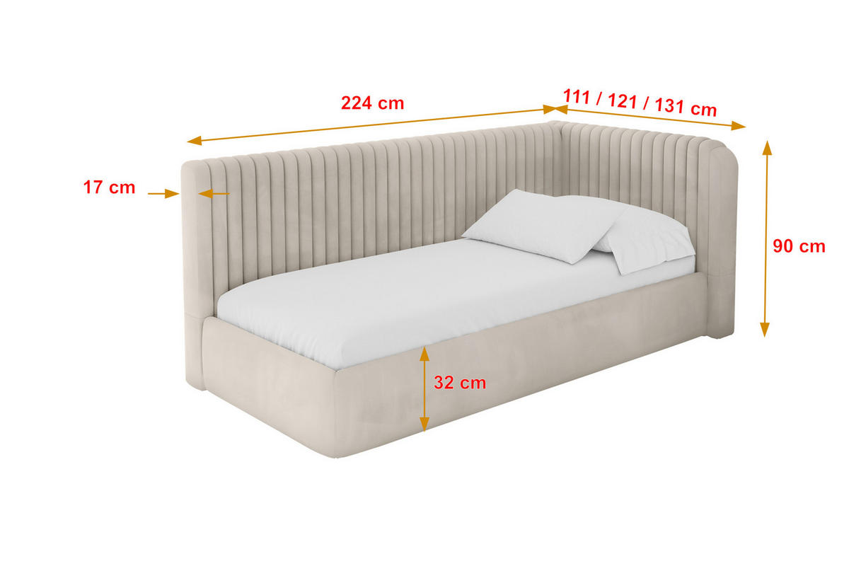 EINZELLBETT Jugendbett mit Bettkasten und Matratze H3/H4, Links - AURY 100x200 Beige - Ecru, Holzwerkstoff/Textil (100/200cm) - ALTDECOR