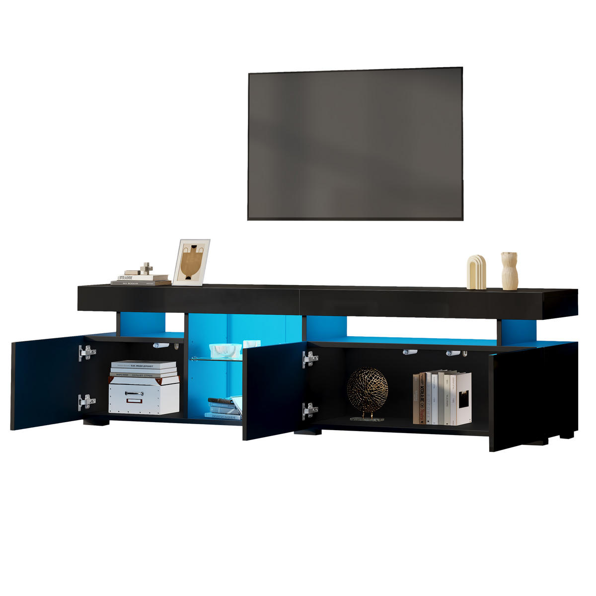 TV-LOWBOARD Schwarz 180/35/45 cm - Schwarz, Holzwerkstoff (180/45/35cm) - PANGIVO