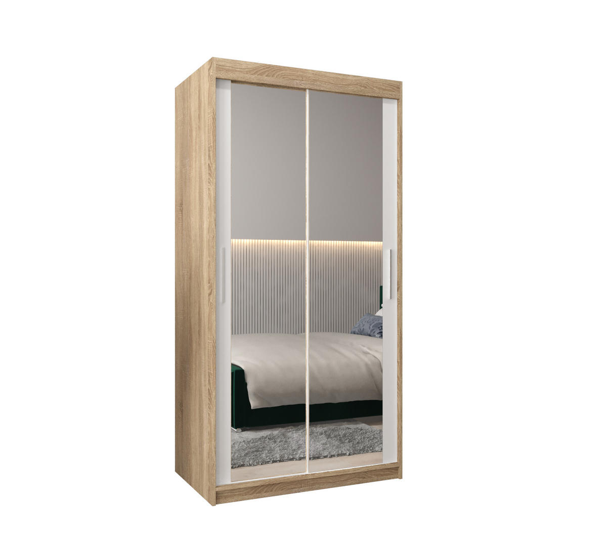 SCHWEBETÜRENSCHRANK 200/100/62 2-türig - Silberfarben/Weiß, Holz/Kunststoff (100/200/62cm) - Abiks Möbel