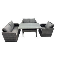 GARTENMÖBELGARNITUR mit Esstisch Polyrattan 5-Sitzer - Dunkelgrau/Grau, Glas/Kunststoff - Fimous