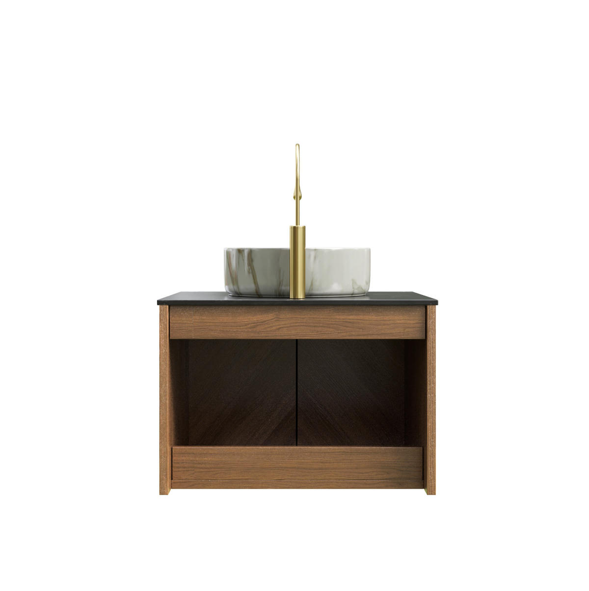 WASCHTISCH mit 2 Türen 61 cm Black Brown Oak Stone White - Naturfarben, Holzwerkstoff (50/53.1/61cm) - Beauniv