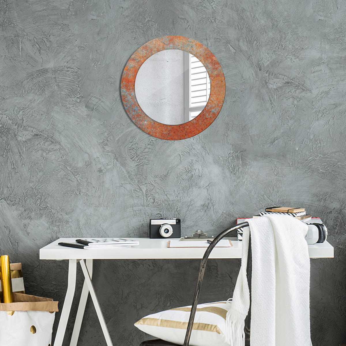 SPIEGEL Ø50 cm Rund mit Aufdruck - Orange, Glas (50/50/0.4cm) - TULUP