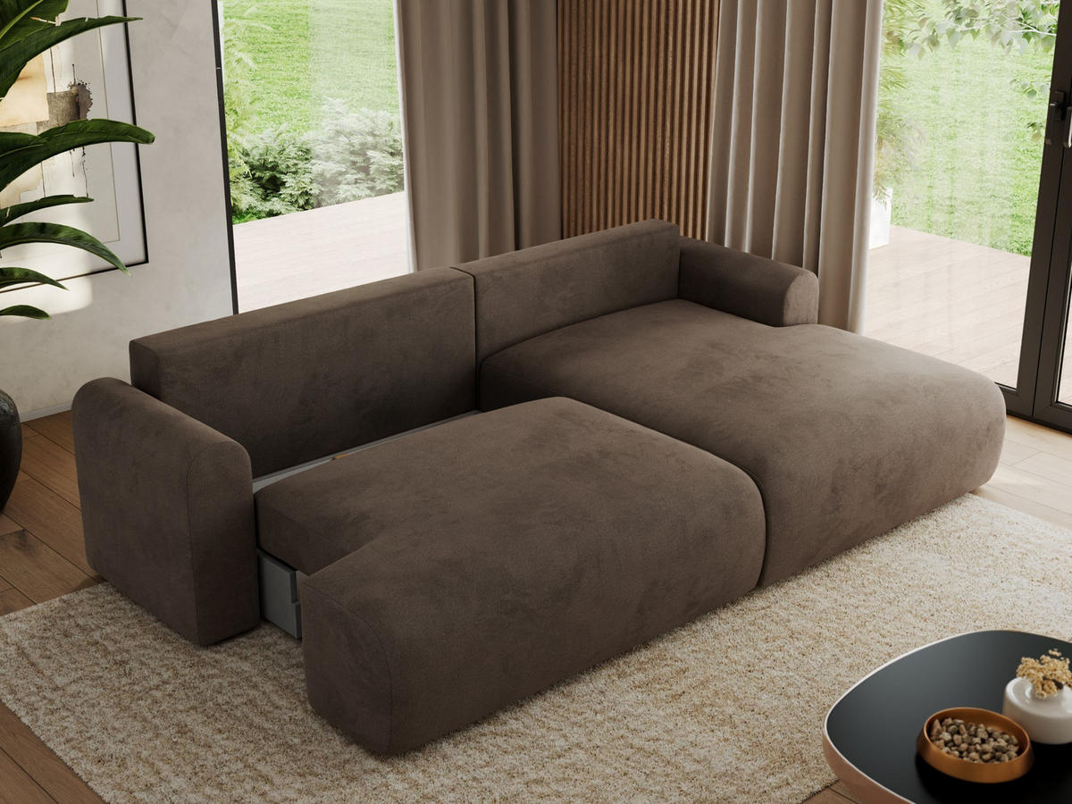 ECKSCHLAFSOFA TONO L Braun Velvet - rechts - Schwarz/Braun, Kunststoff/Textil (150/260cm) - MKS