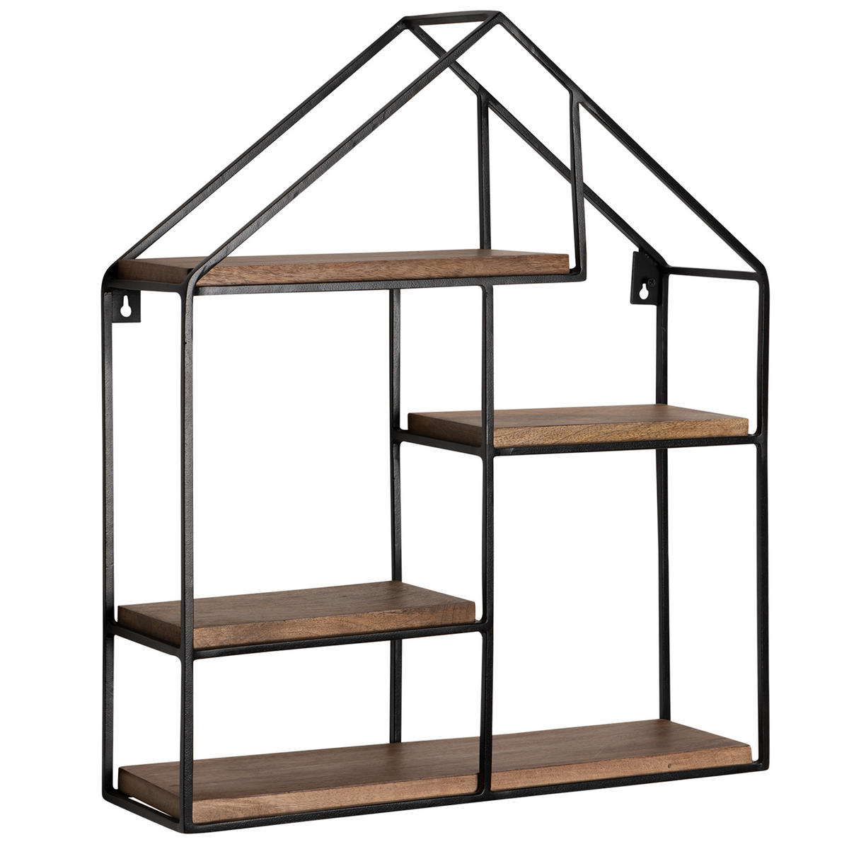 WANDREGAL Mango Massivholz Metall Industrial Stil 50x60x14 cm Hausform - Schwarz/Braun, Holz/Metall (50/60/14cm) - KADIMA DESIGN