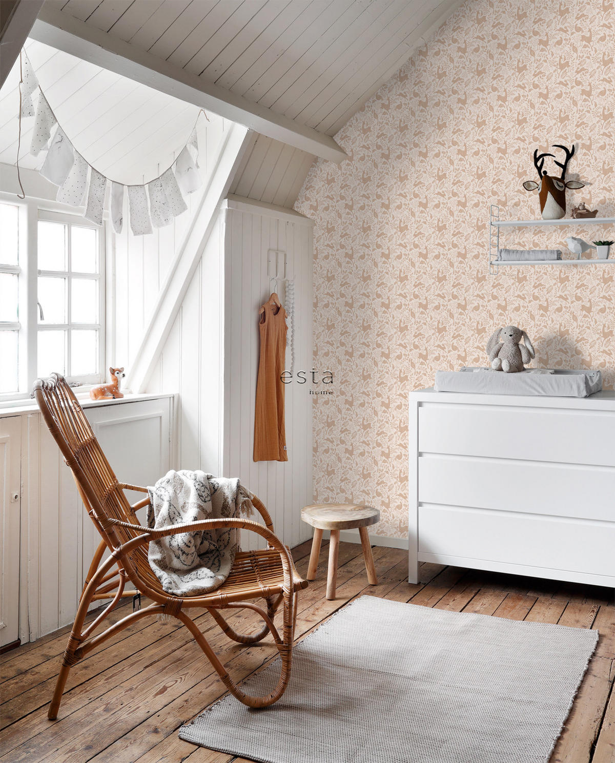 TAPETE Wald mit Waldtieren 50 x 900 cm - Terracotta, Papier (50/0.1cm) - ESTAhome