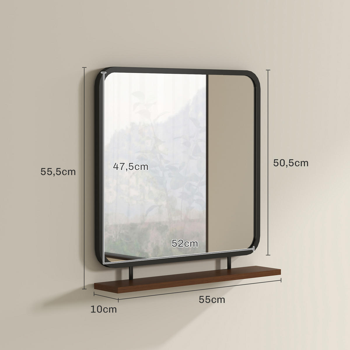 WANDSPIEGEL 55 x 55,5 cm, Schwarz - Schwarz, Glas (55/55.5/10cm) - HOMCOM