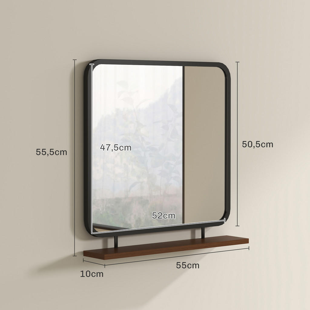 Thumbnail - Homcom Wandspiegel, Schwarz, Glas, 55x55.5x10 cm, Spiegel, Wandspiegel