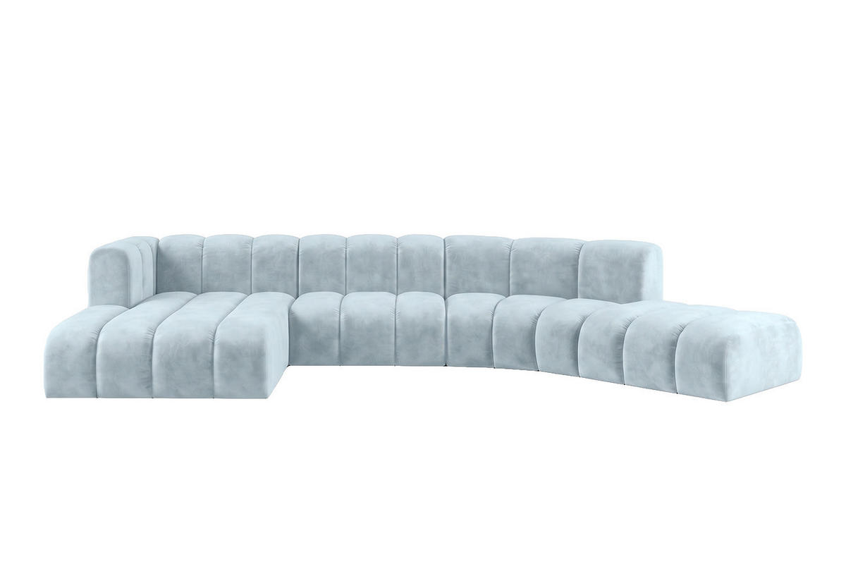 ECKSOFA Modulares In L-Form, Velvet-Stoff Riviera, Babyblau, Links, GRAND Round - Hellblau, Holz (445/179cm) - Kaiser Möbel