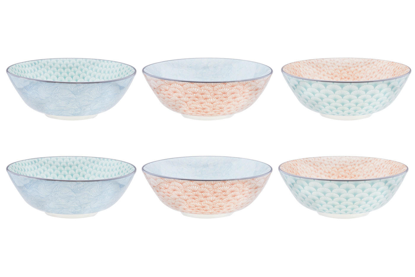 SCHALEN Pattern Ø21cm - 6er-Set - Pastel - Pink, Keramik - Björn