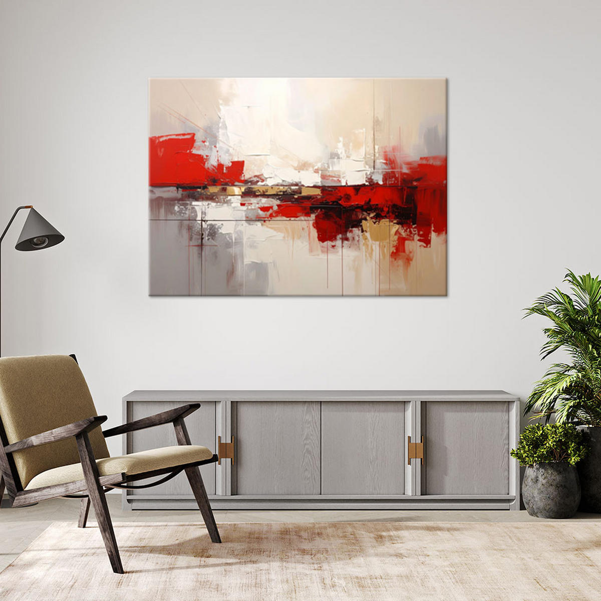 LEINWANDBILD, Beige rote Abstrakt - Rot, Textil (90/60cm) - Feeby