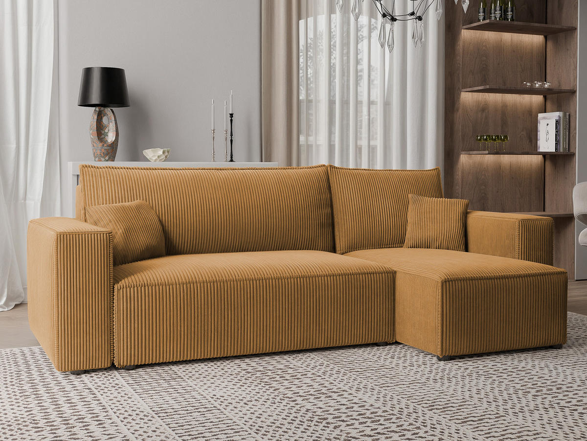 ECKSOFA PARIS mit Schlaffunktion und Bettkasten, Stoff Senfgelb - Currygelb, Kunststoff/Textil (244/145cm) - Idohome