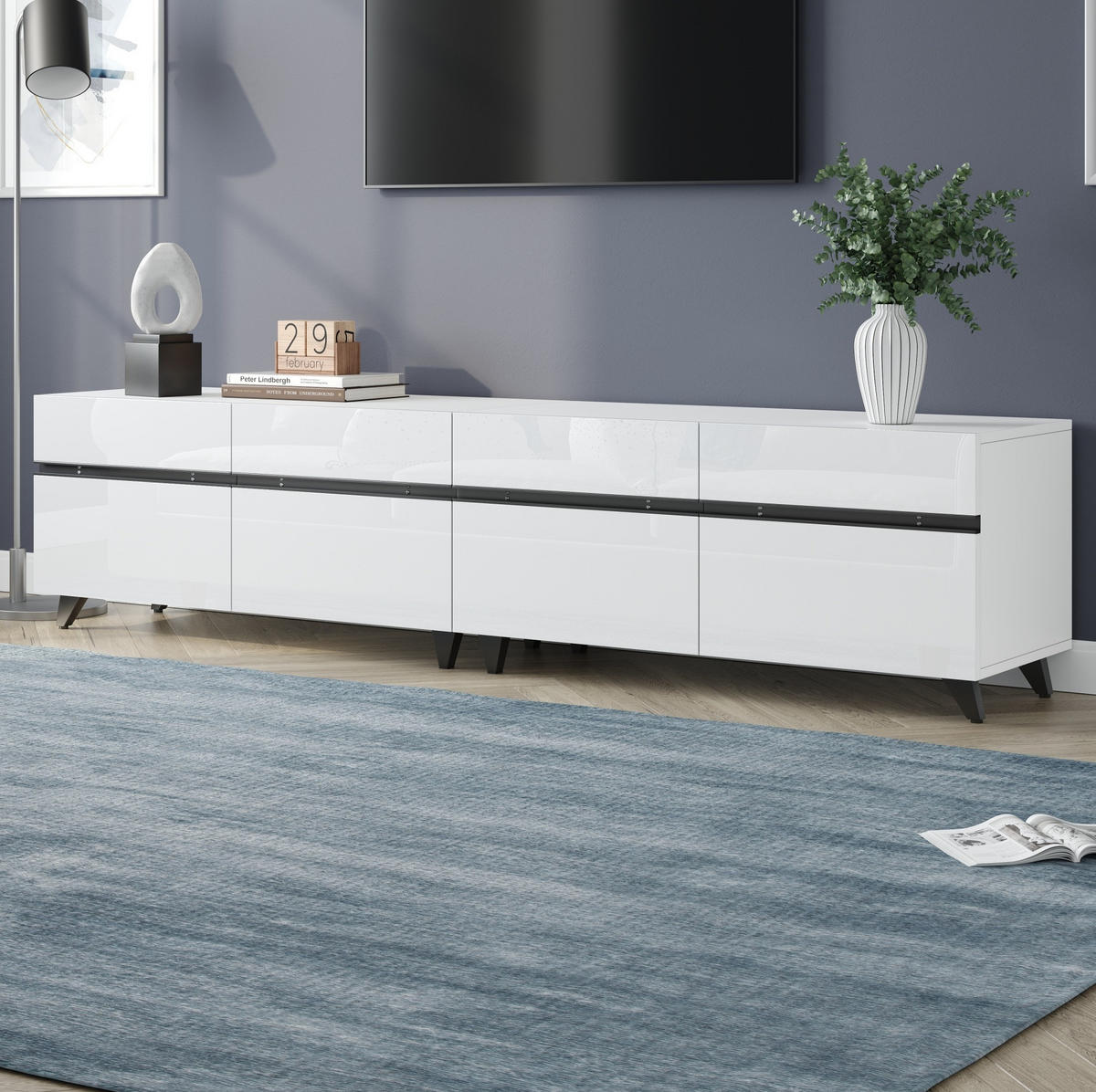 TV-ELEMENT mit 4 Schränken 180 x 40 x 49 cm MDF Weiß - Weiß, Holzwerkstoff (40/49/180cm) - Beauniv