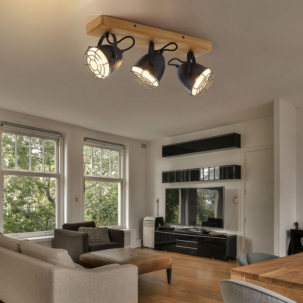 LED DECKENLEUCHTE Metall Holzoptik Braun - Braun, Holz (46/17/20cm)