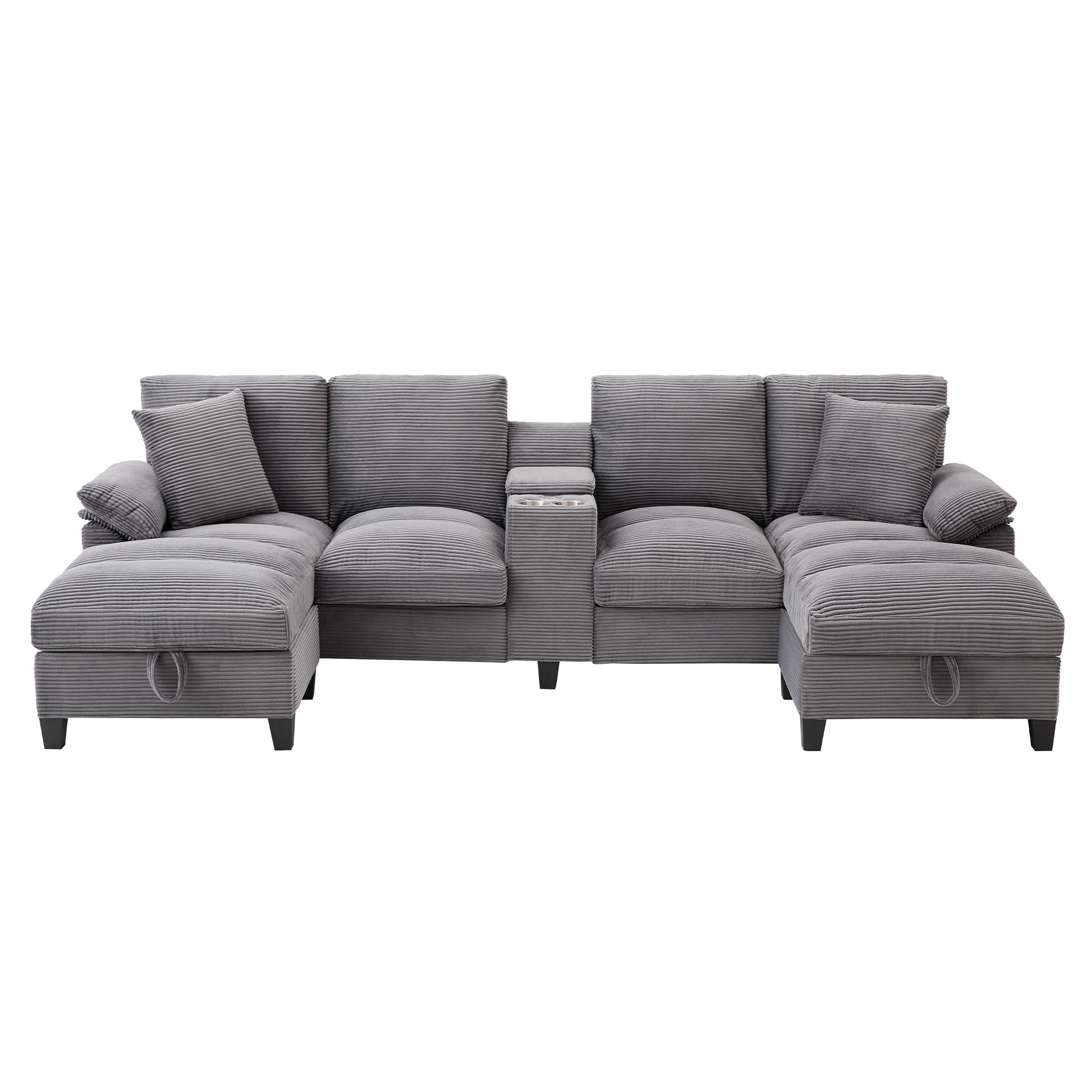 WOHNLANDSCHAFT U-Form Cord mit Stauraum und USB-Anschluss 293/142/93 cm Grau - Grau, Kunststoff/Textil (93/293/142cm) - Redom