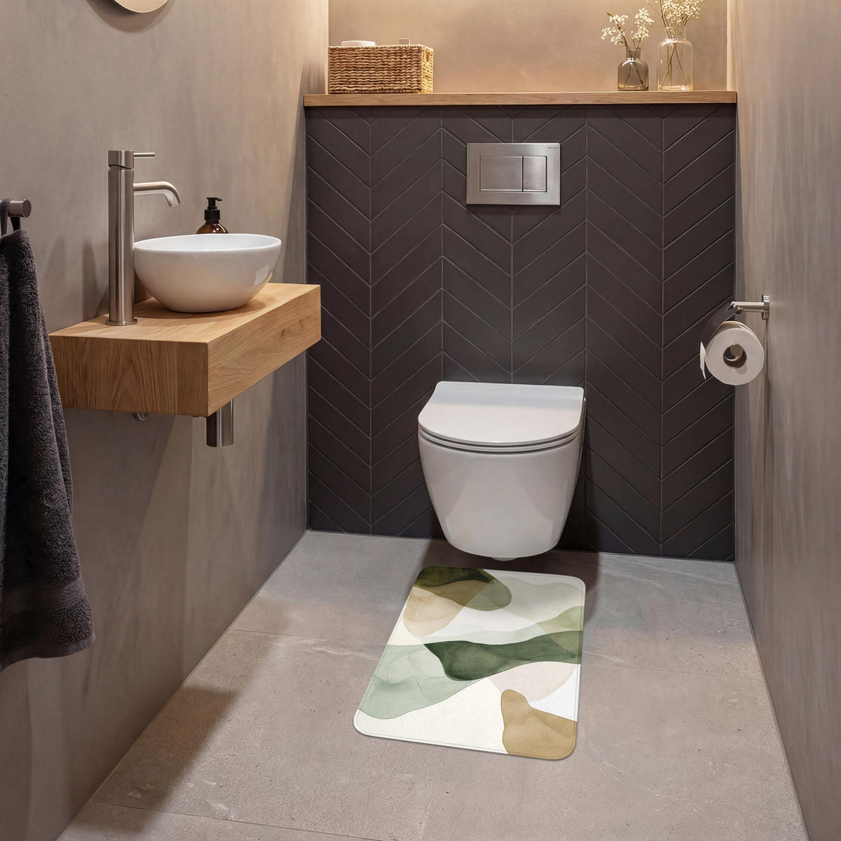 WC-VORLEGER Japandi - Abstrakt - Grün WC Teppich 40x60 cm - Grün, Kunststoff/Textil (40/1cm) - OnlyWow