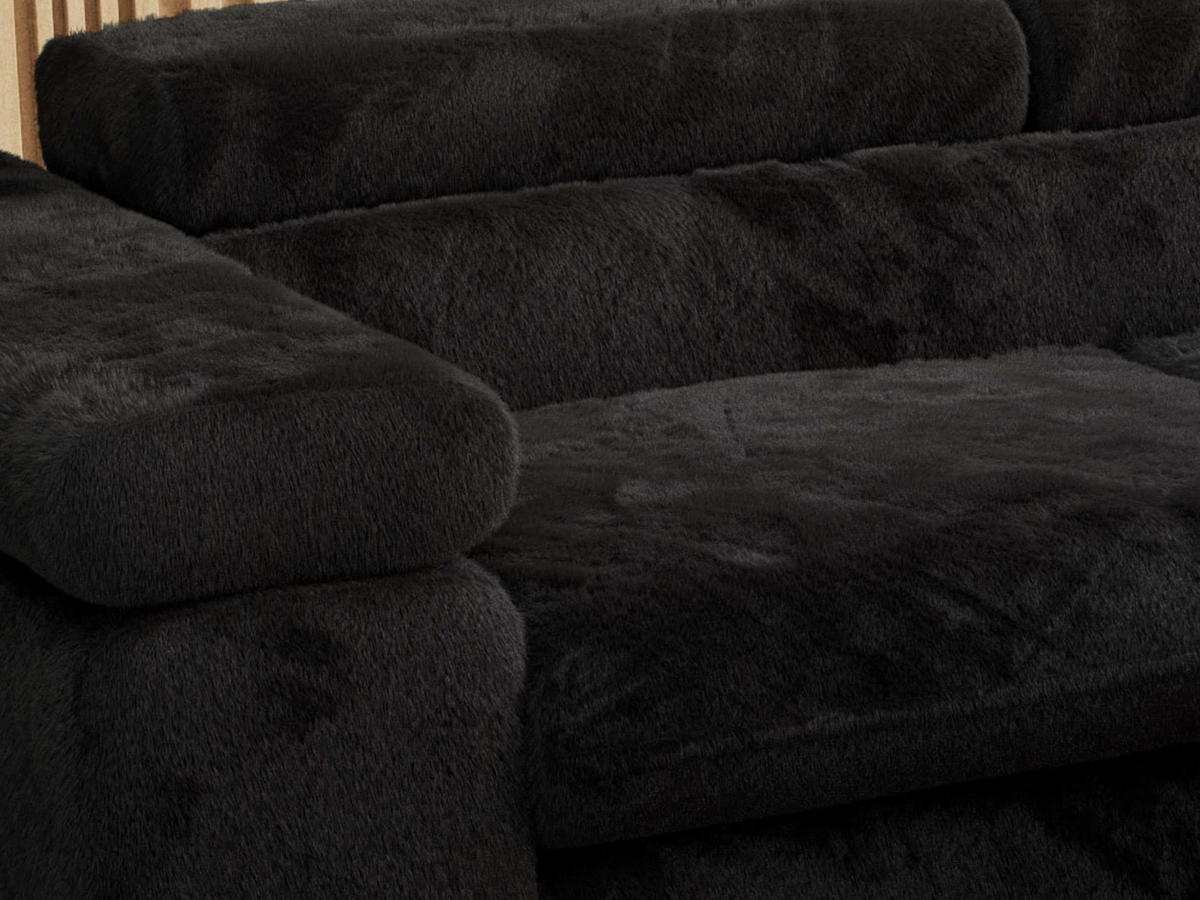 ECKSOFA PEDRO L Schwarz Plüsch - Links Seite - Schwarz, Textil/Metall (208/273cm) - MKS