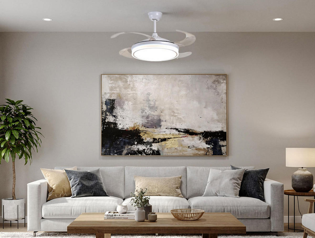 LED-DECKENLAMPE Weiß mit integriertem Ventilator 60 W - Weiß, Kunststoff (45/107/107cm) - Purline
