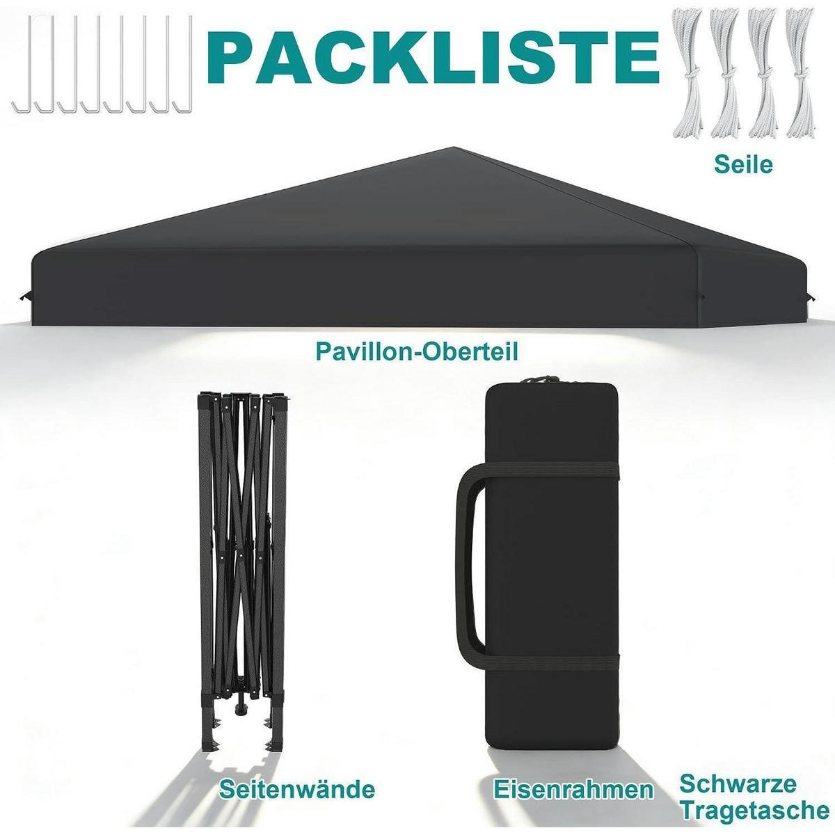 FALTPAVILLON 3 x 3 m Anthrazit mit One-Touch Lift - Anthrazit, Textil (300/260/300cm)