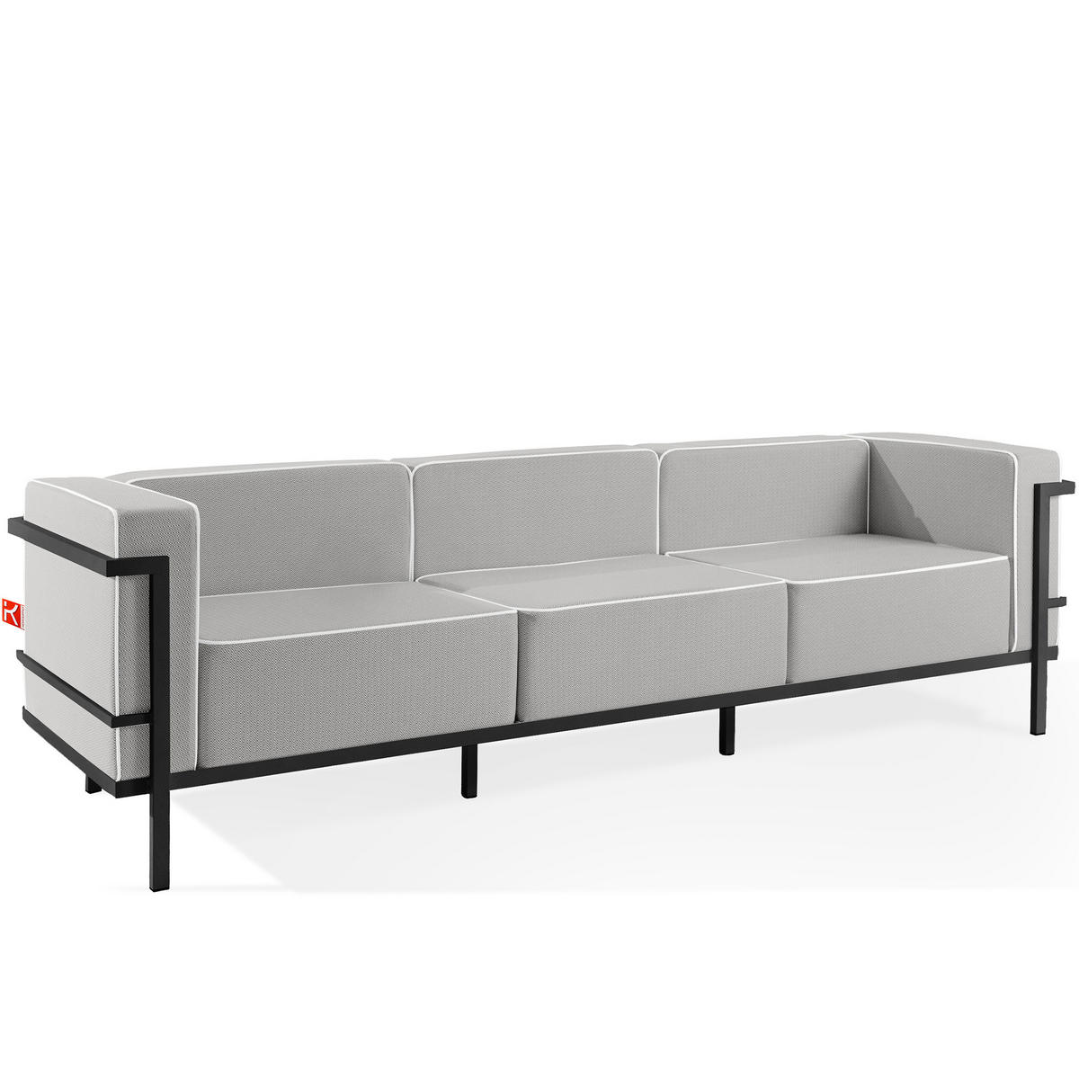 GARTENSOFA TRIGLO 3-Personen, Stahlrahmen, Modern, Dunkelgrau - Dunkelgrau/Weiß, Textil/Metall (229/70/69cm) - KONSIMO®