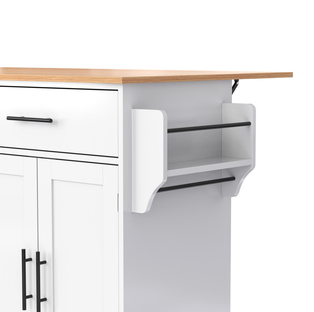KÜCHENINSEL 120/91,5/46 cm Weiß/Natur aus MDF mit klappbarer Tischplatte - Weiß, Holzwerkstoff (71/91.5/120cm) - OKMYHOME