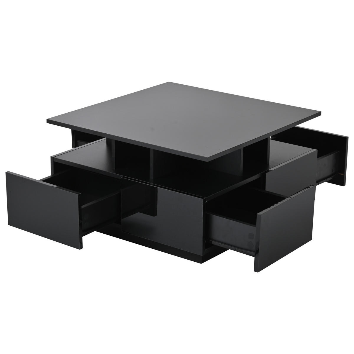 COUCHTISCH Schwarz Hochglanz mit LED und 4 Schubladen 70/70/40 cm - Schwarz, Holzwerkstoff (70/70/40cm) - PANGIVO