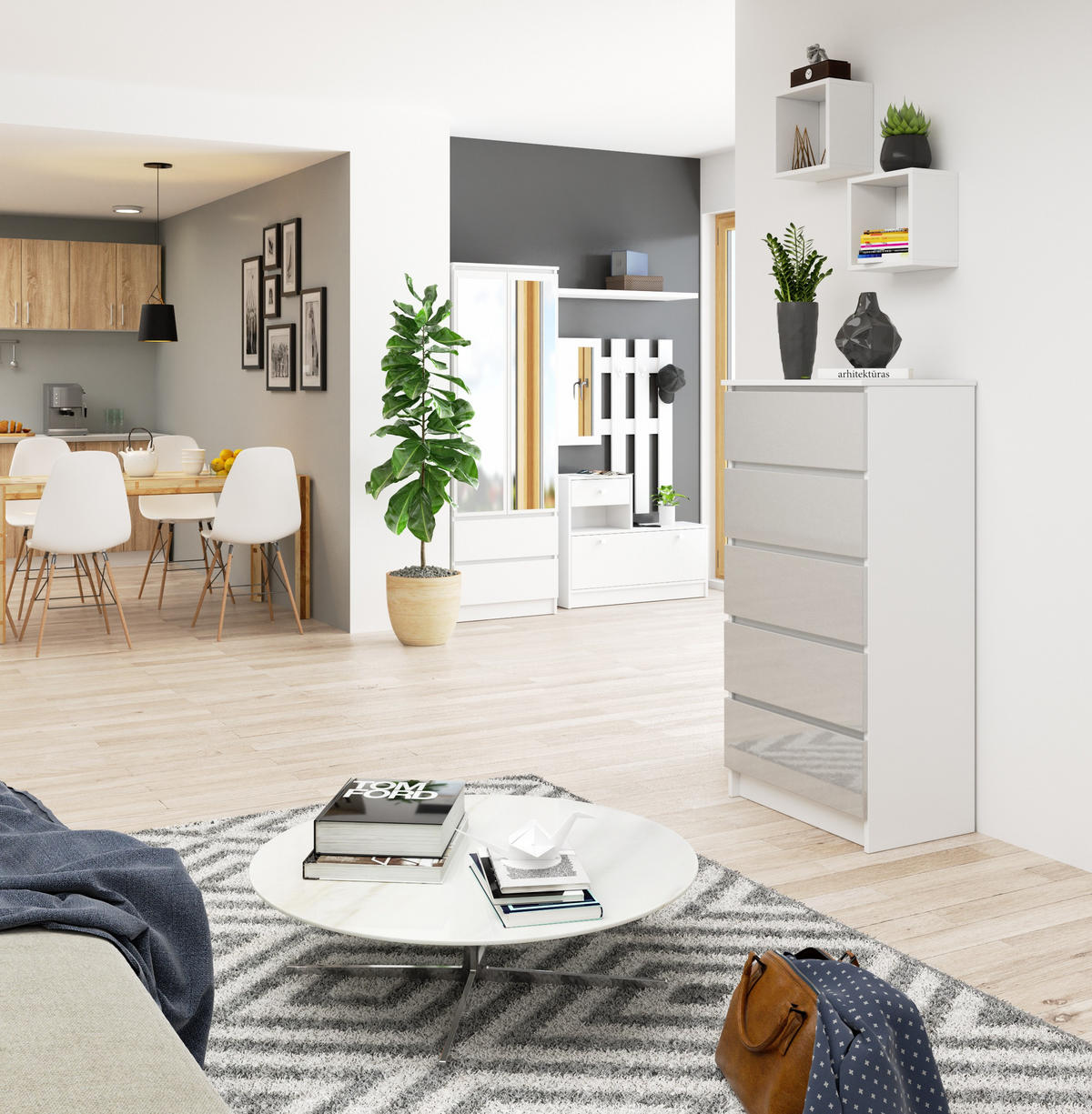 KOMMODE Weiß, Metallisch Glanz 121/60/40 - Weiß, Holzwerkstoff (60/121/40cm) - RAUMHIRSCH FURNITURE