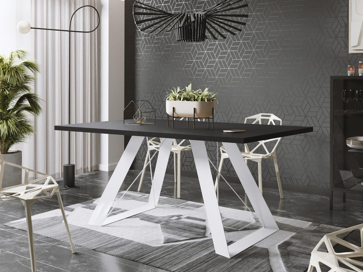 ESSTISCH Colter Weiß rechteckig ausziehbar, Schwarz 140-240/80/76 cm - Schwarz/Weiß, Holzwerkstoff/Metall (140/80/76cm) - WFL GROUP