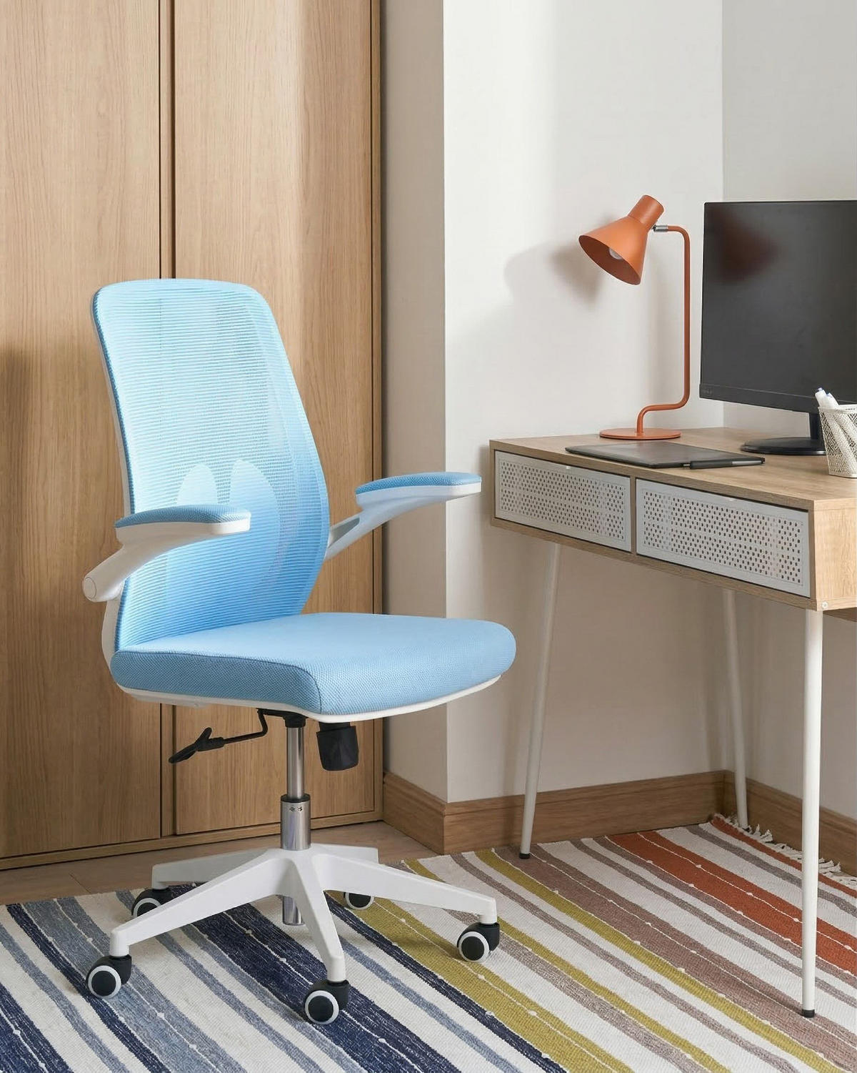 BÜROSTUHL Hellblau Overlord - Hellblau, Textil (49/100/63cm) - Beliani