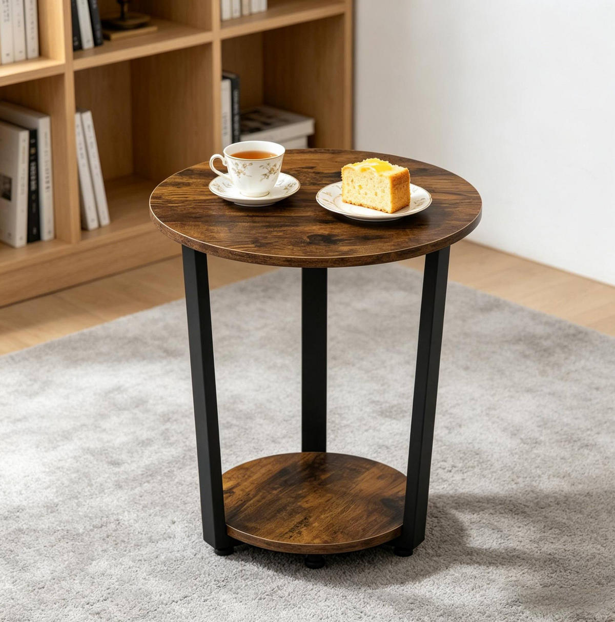 COUCHTISCH 50 x 53 cm mit 2 Ablagen in Rustik Braun - Braun, Holzwerkstoff (50/50/53cm) - Flora Grace