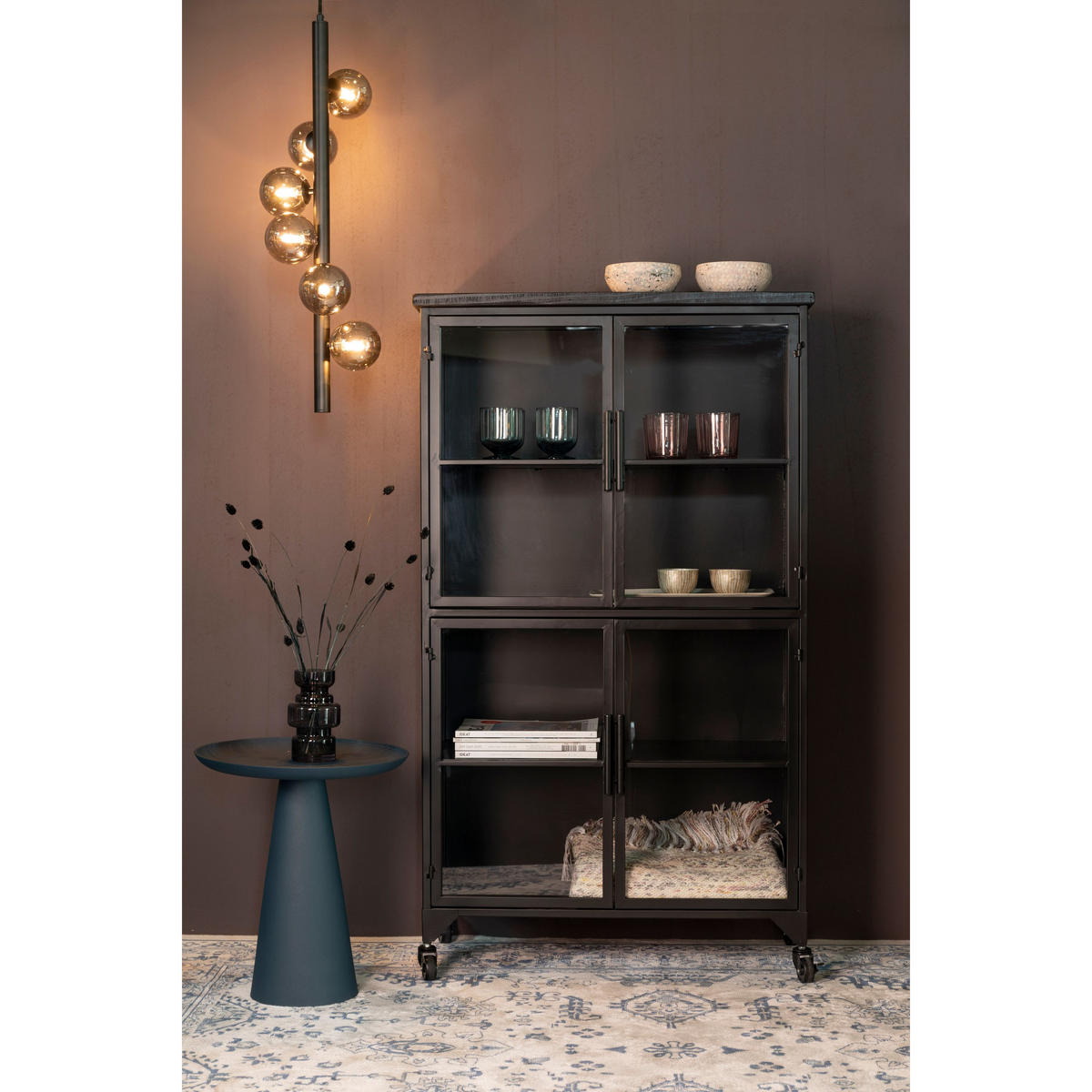 AUFBEWAHRUNGSSCHRANK Ferre Kast auf Rollen Hoch Holz/Metall Schwarz - Schwarz, Holz (35/133/76cm) - Housecraft Living