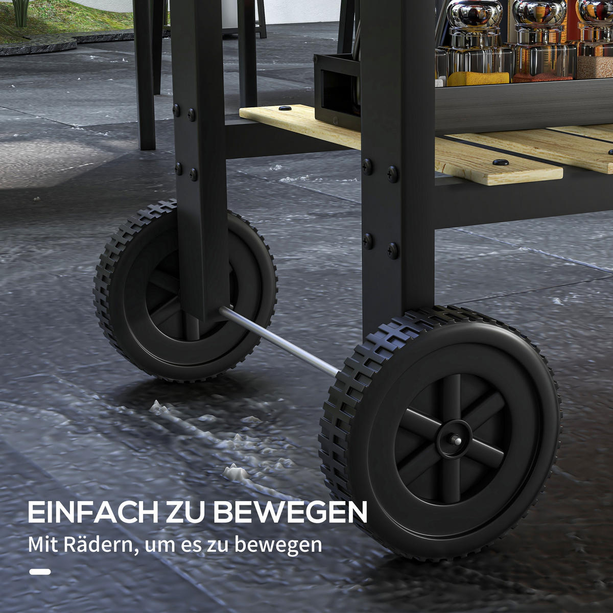 HOLZKOHLEGRILL mit Griff für BBQ, Metall, Schwarz, 113 x 53,5 x 82,5 cm - Schwarz, Metall (53.5/82.5/113cm) - Outsunny