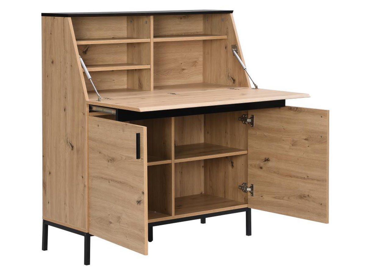 SCHREIBTISCH mit 2 Türen - MDF - Naturfarben & Schwarz - MALEDA - Naturfarben, Holz (100/40/115cm) - Vente-Unique
