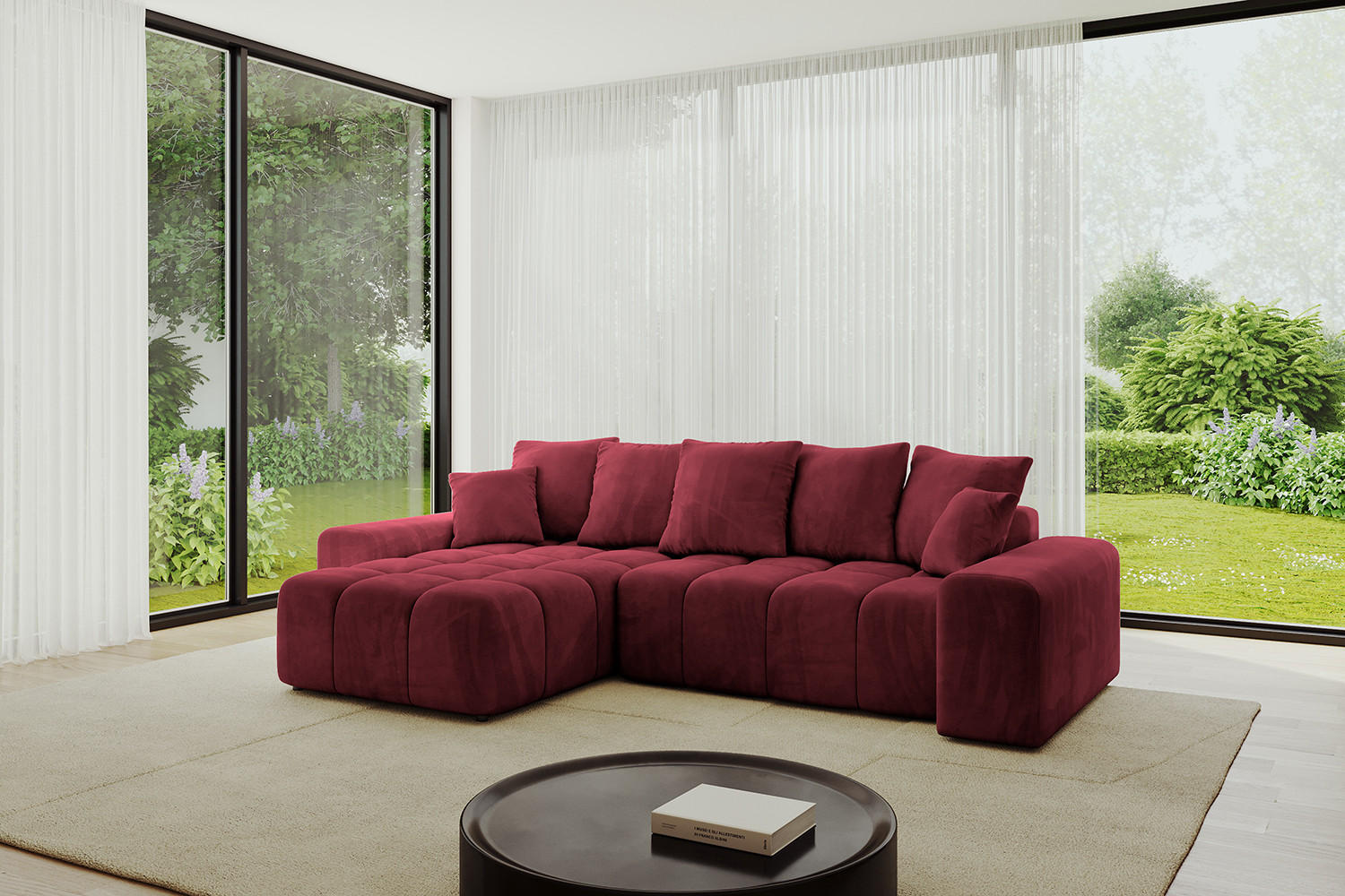 ECKSOFA Ottomane links/rechts ENIL-L 297x189x68 Bordeaux Velours - Bordeaux, Holzwerkstoff/Kunststoff (297/189cm) - ALTDECOR