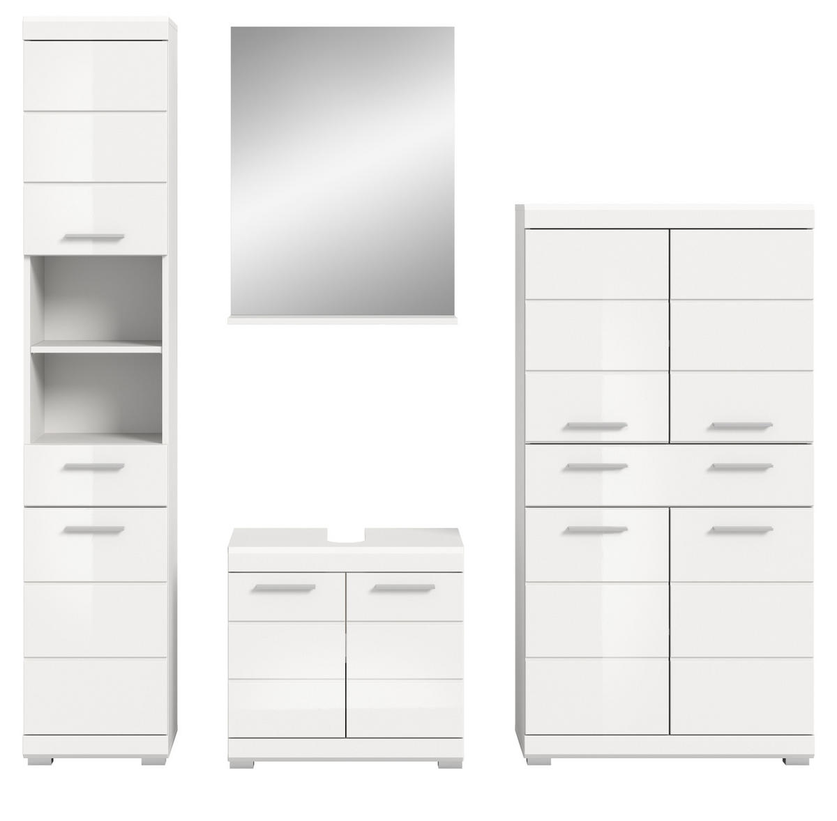 BADMÖBEL-SET weiß Hochglanz 4-teilig 200 cm, Komplettset mit viel Stauraum - Weiß Hochglanz, Glas/Holzwerkstoff (200/191/34cm) - Inn.Furn