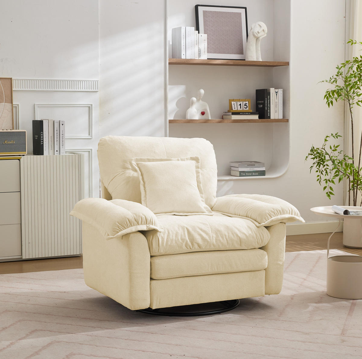 SESSEL in Beige mit 360°-Drehfunktion und Chenillebezug,84/116/96 cm - Beige, Textil (84/96/116cm) - Flora Grace