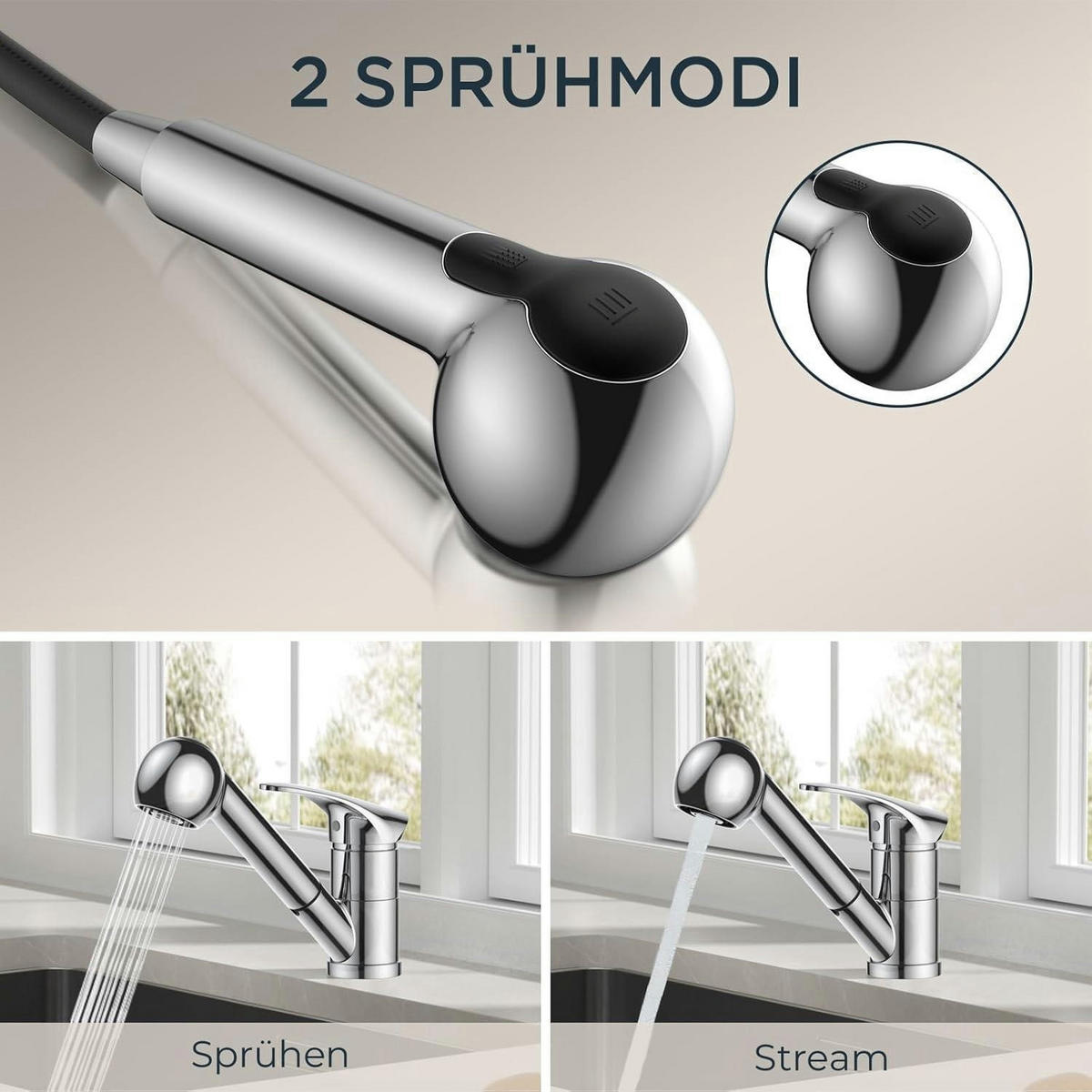 KÜCHENARMATUR mit Brause poliert Chrom - Silberfarben, Metall (12/12/19cm)